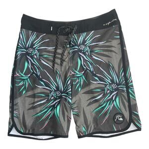 Quicksilver High Line stretch black gray floral leaf print boys size 28 14Y